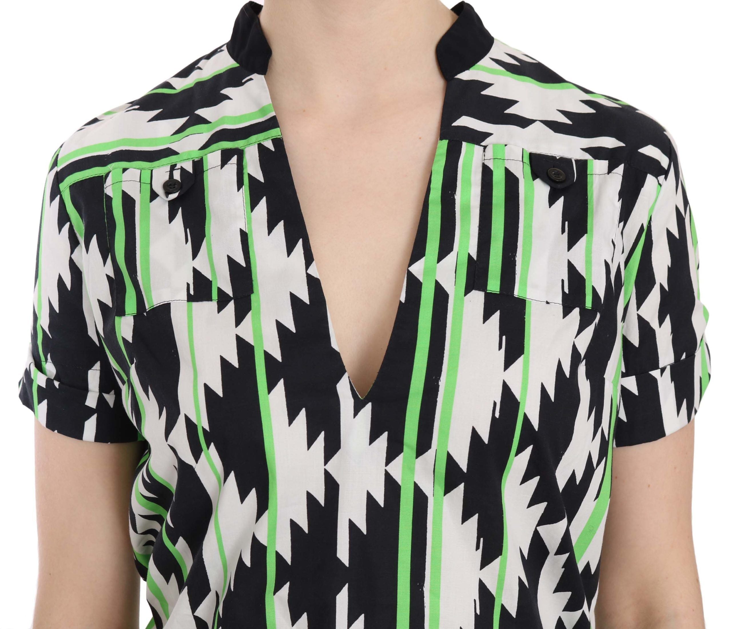 Costume National Multi Color Plunging Top Blouse