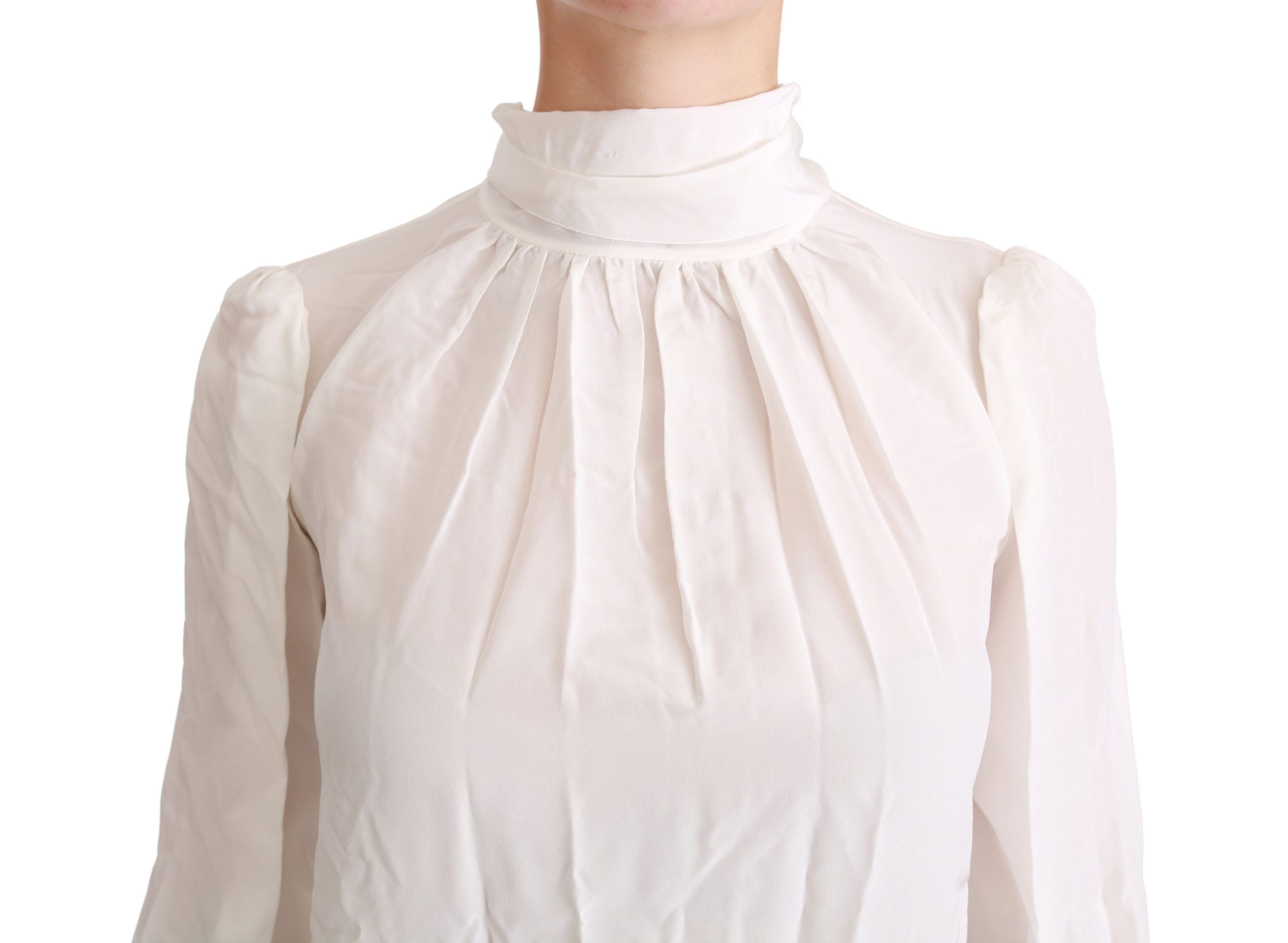 Dolce & Gabbana White Turtle Neck Blouse Shirt Silk Top