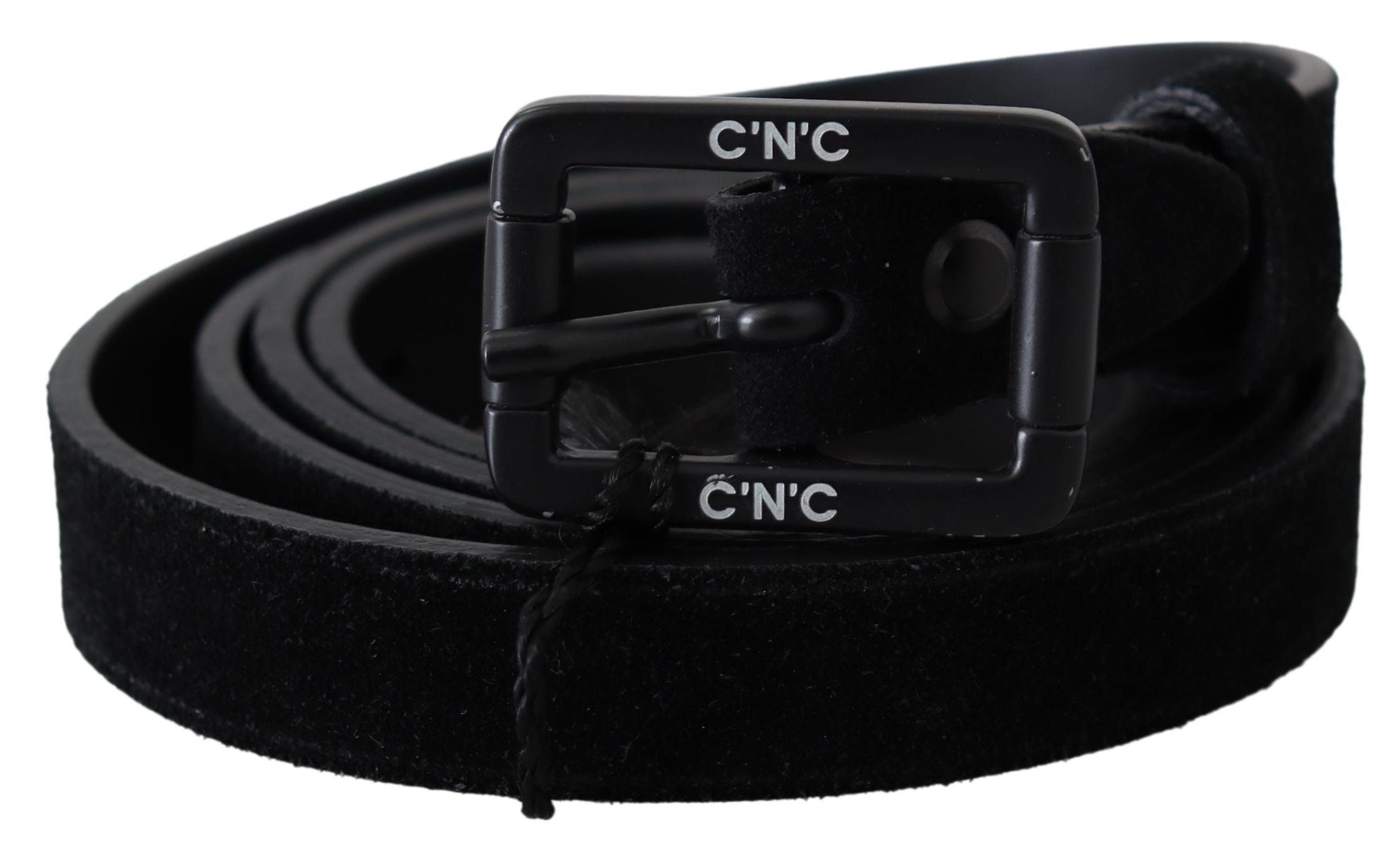 Costume National Black Leather Velvet Buckle Waist Belt