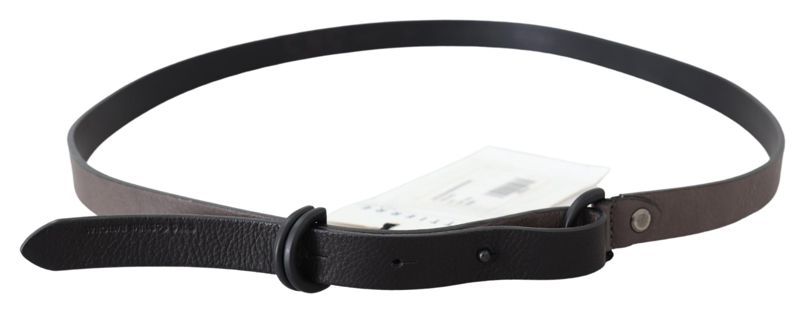 Costume National Brown Leather Skinny Round Buckle Belt