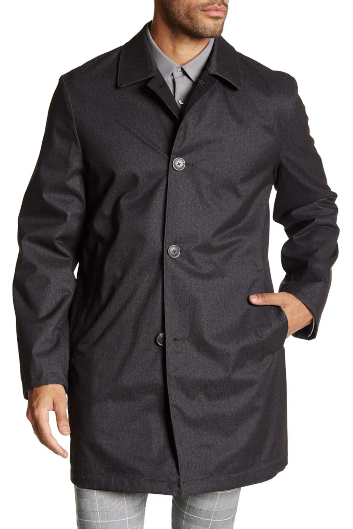 Add Brown Polyester Men's Trench Jacket