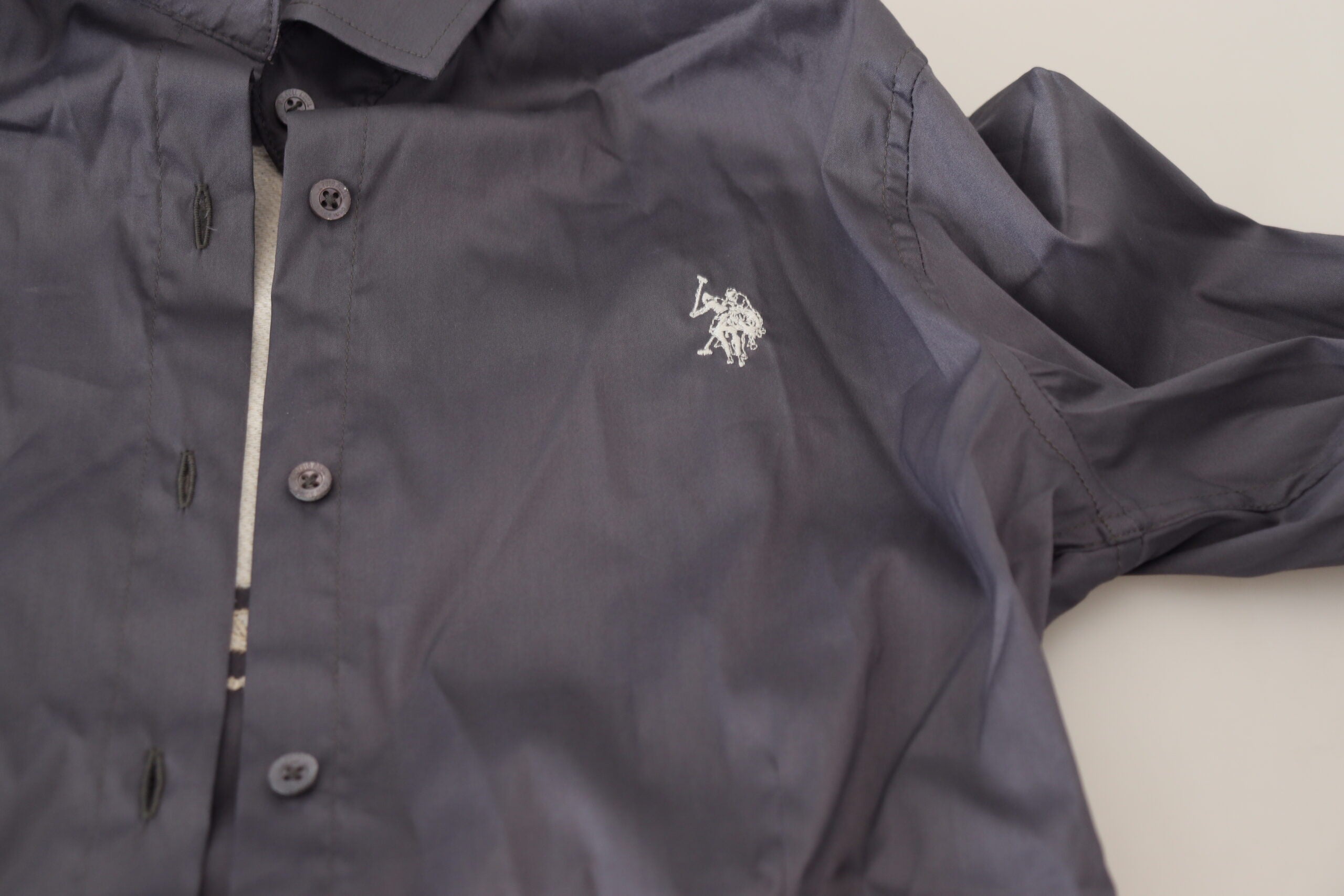 U.S. POLO ASSN. Gray Printed Long Sleeves Collared Top