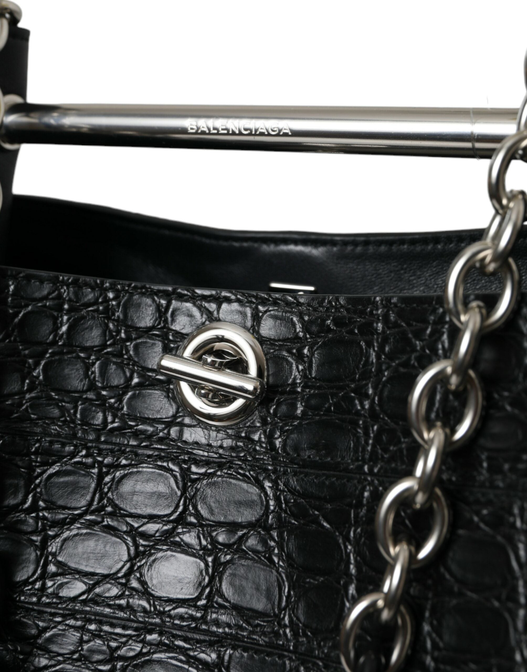 Balenciaga Black Exotic Skin Leather Maxi Bucket Tote Purse Bag