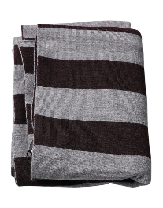 Dolce & Gabbana Black Gray Stripes Wool Neck Wrap Scarf