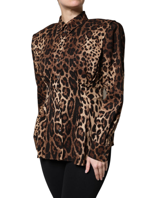 Dolce & Gabbana Brown Leopard Silk Button Down Coat Jacket