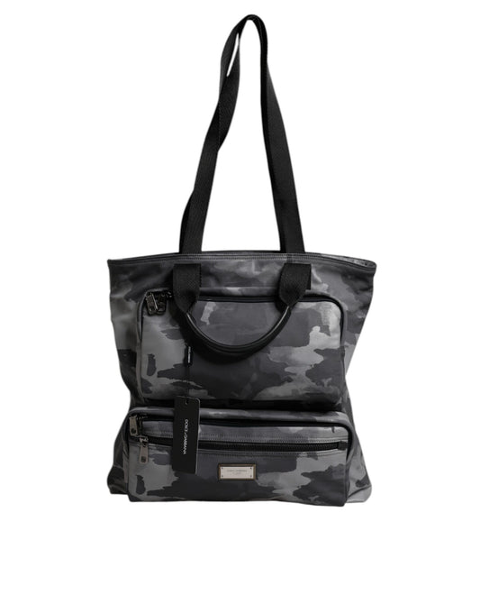 Dolce & Gabbana Gray Camo Cotton Multiple Compartments Tote Bag