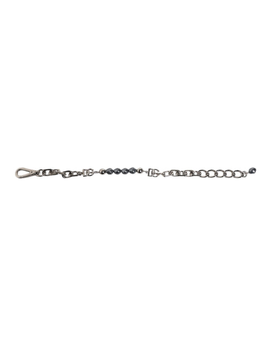 Dolce & Gabbana Silver Tone Chain Lobster Clasp Logo Gray Pearls Bracelet