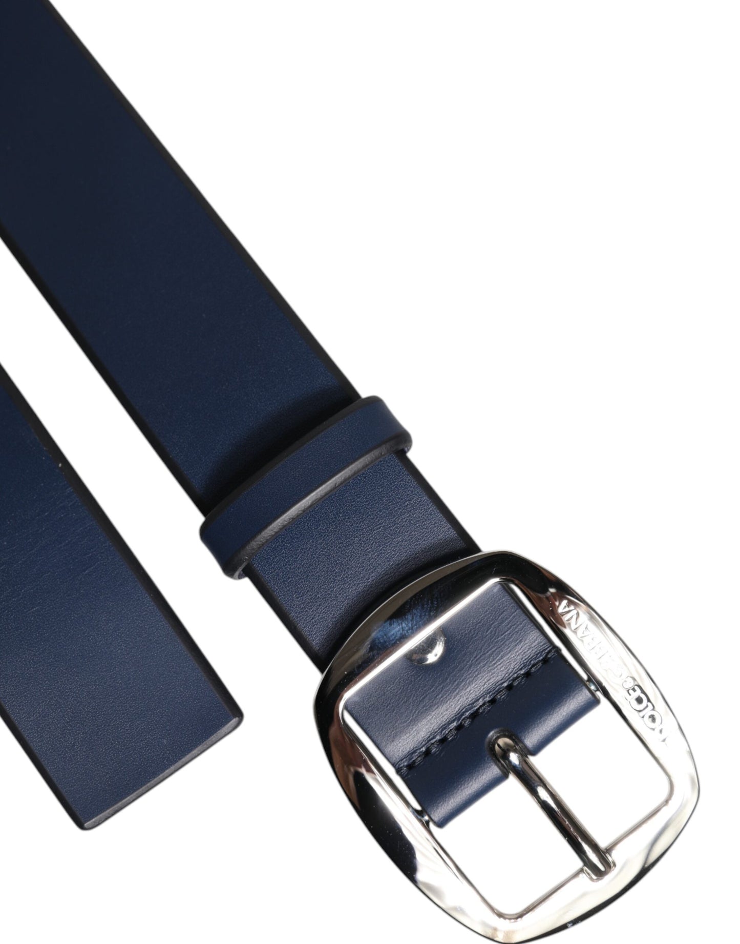 Dolce & Gabbana Blue Calf Leather Classic Metal Buckle Belt