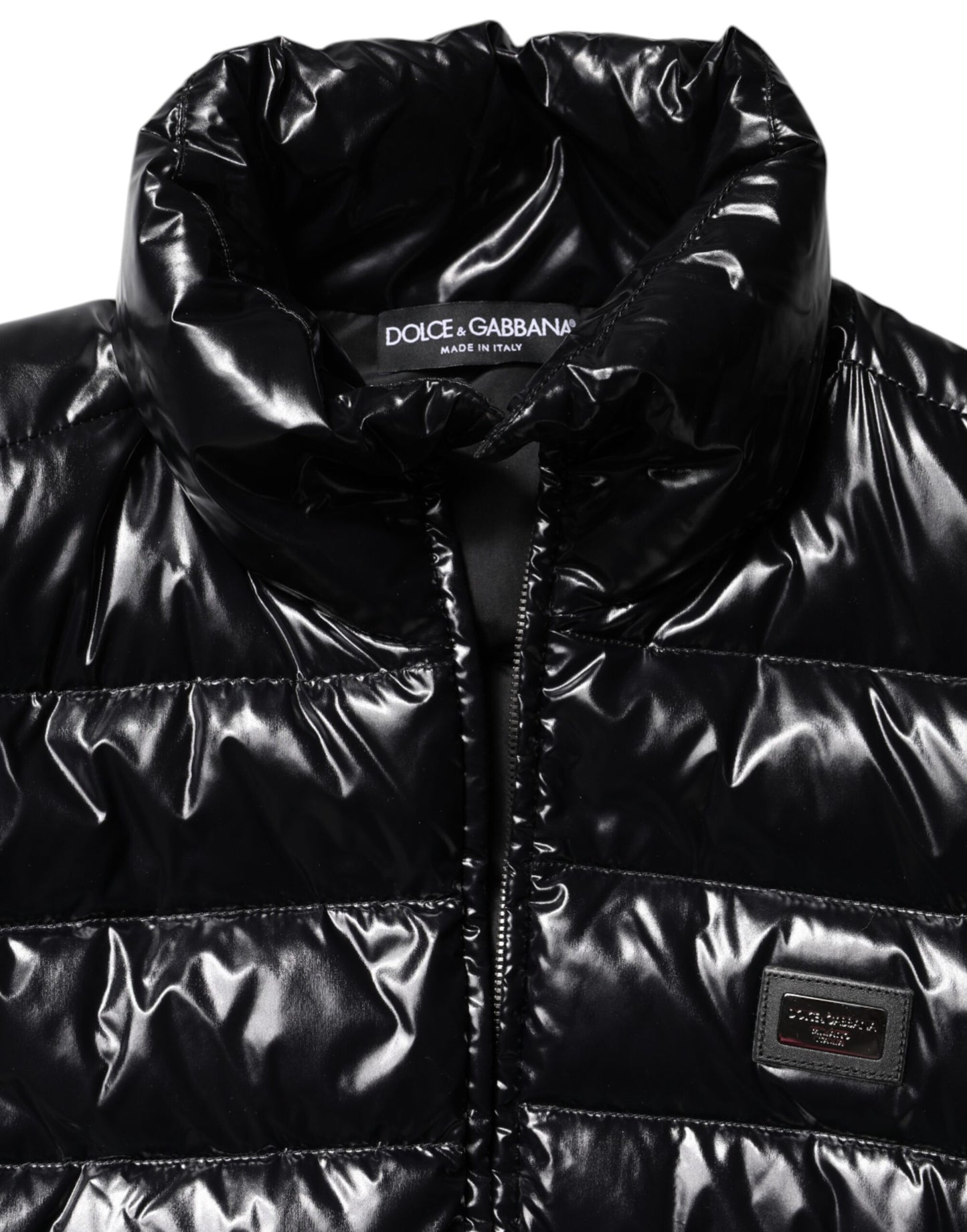 Dolce & Gabbana Black Logo Plaque Full Zip Puffer Jacket