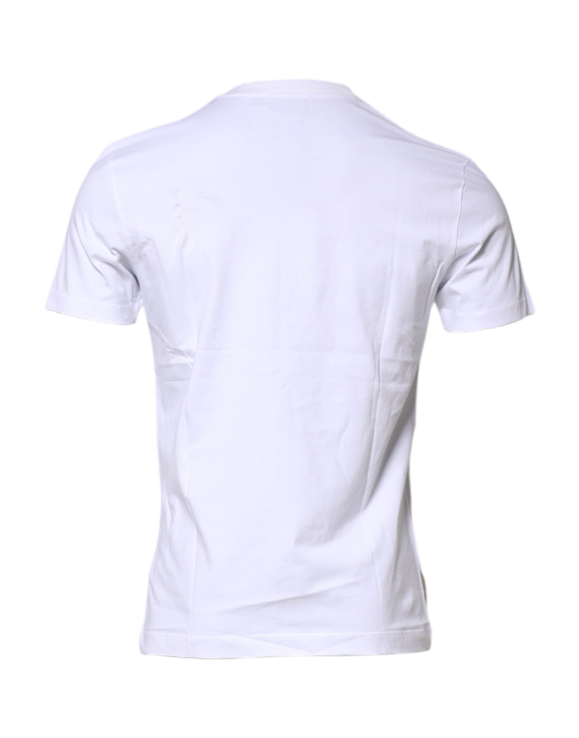 Dolce & Gabbana White Cotton Logo Patch Crew Neck T-shirt