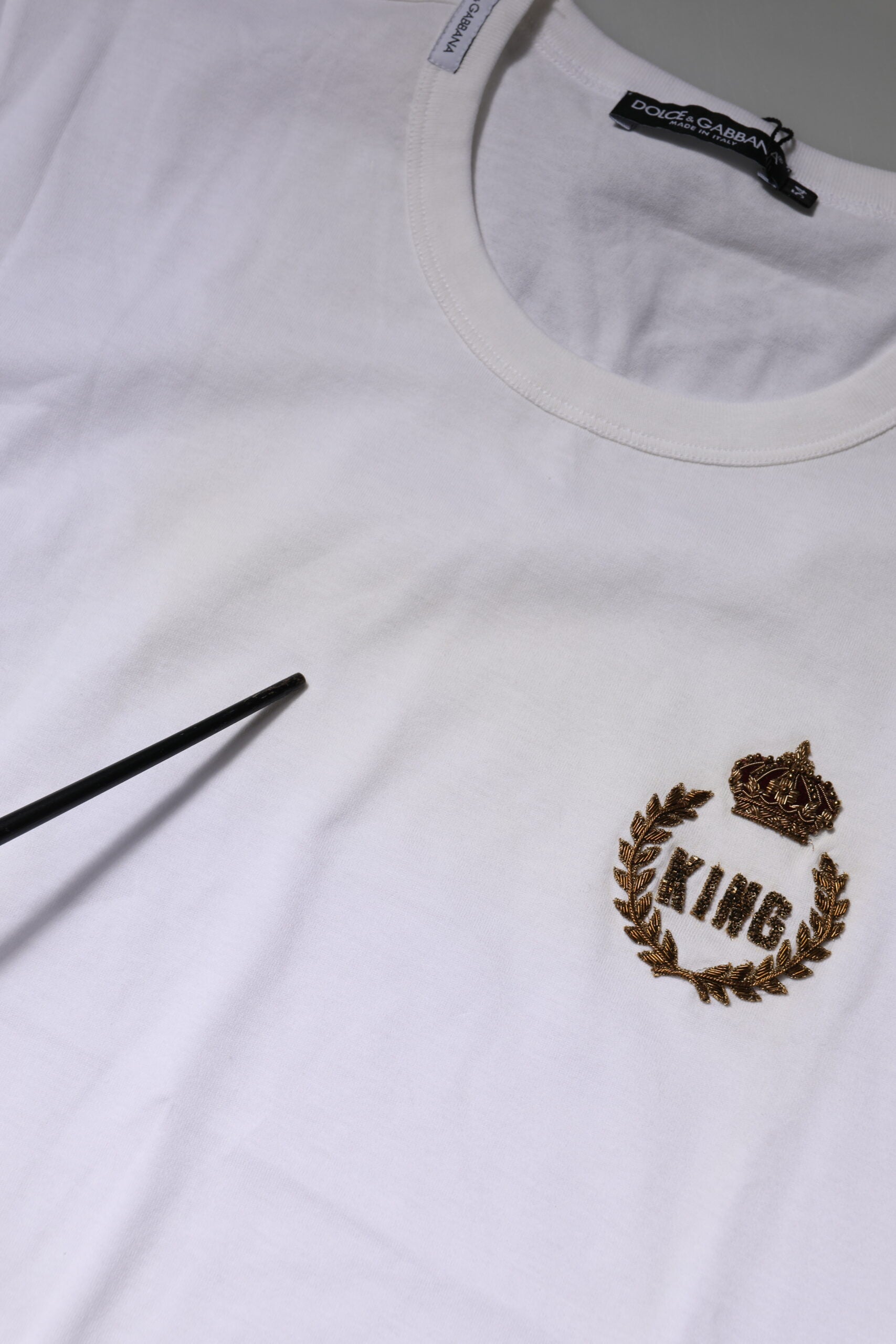 Dolce & Gabbana White King Crown Cotton Crew Neck T-shirt