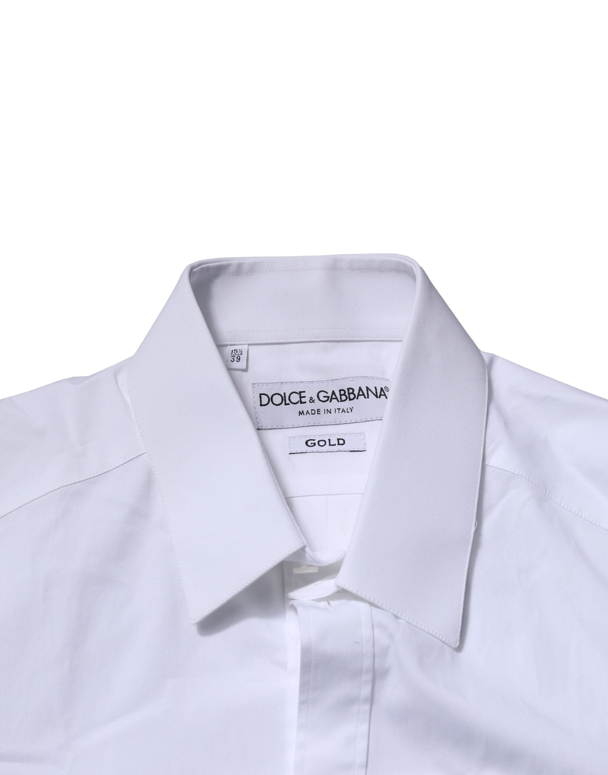 Dolce & Gabbana White Long Sleeves Dress GOLD Formal Shirt