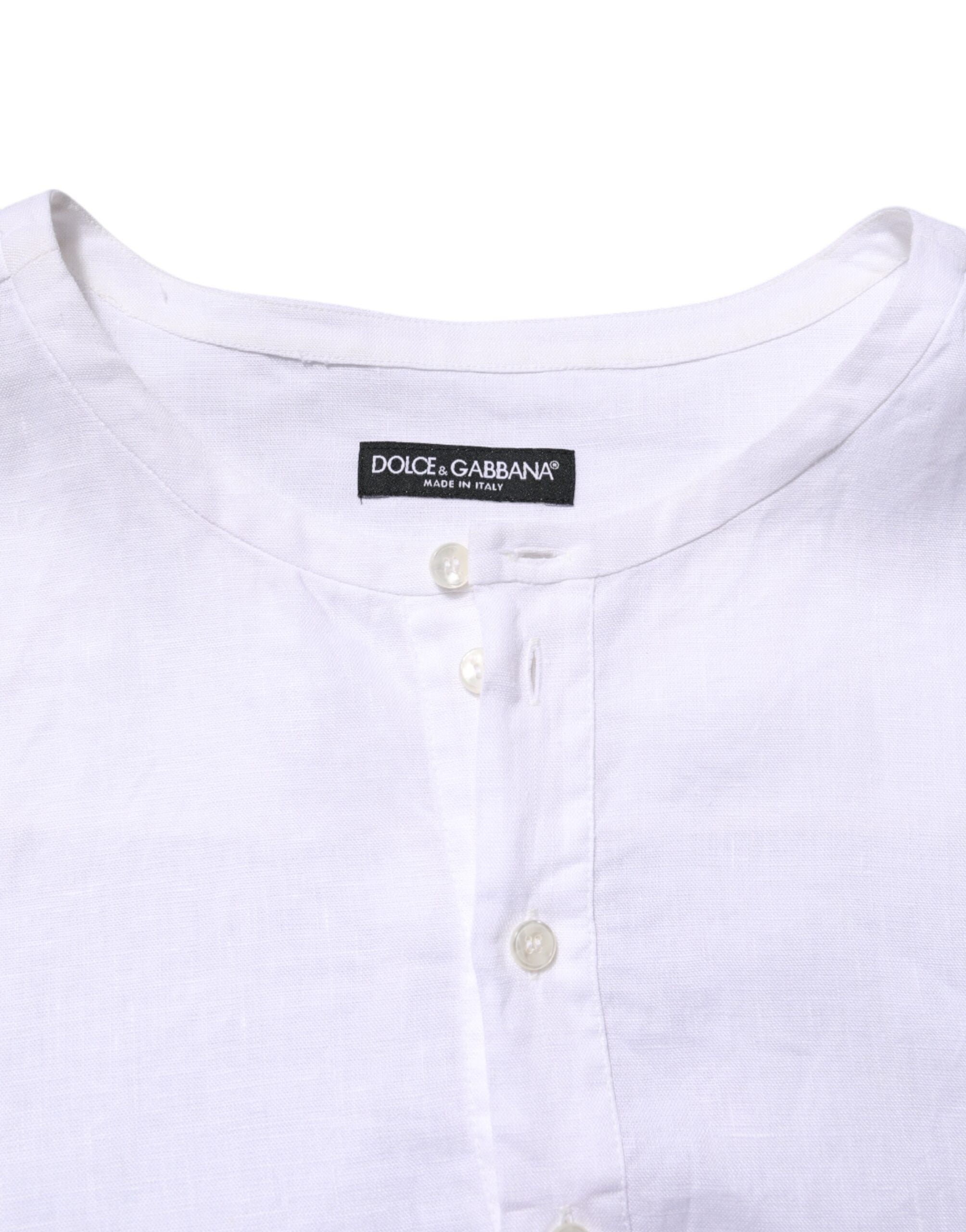 Dolce & Gabbana White Linen Long Sleeves Casual Men Shirt