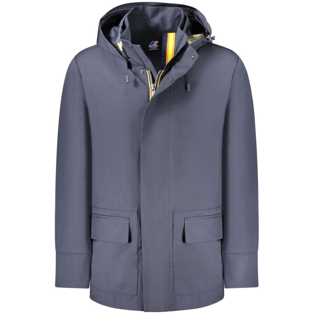 K-WAY Blue Wool Men Trench Coat