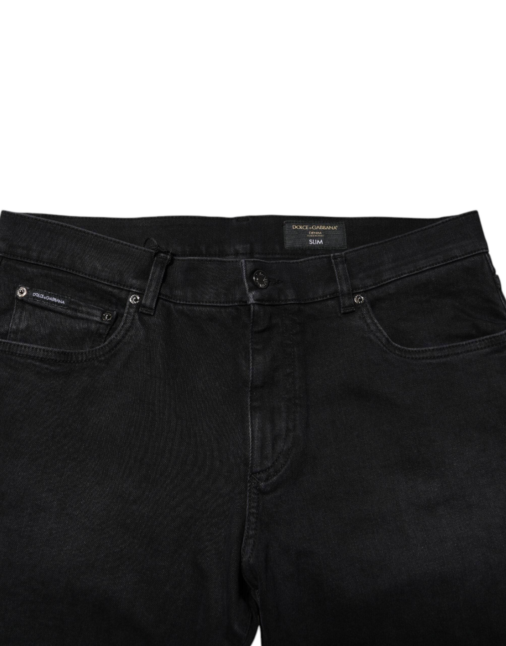 Dolce & Gabbana Black Cotton Logo Plaque Denim Jeans