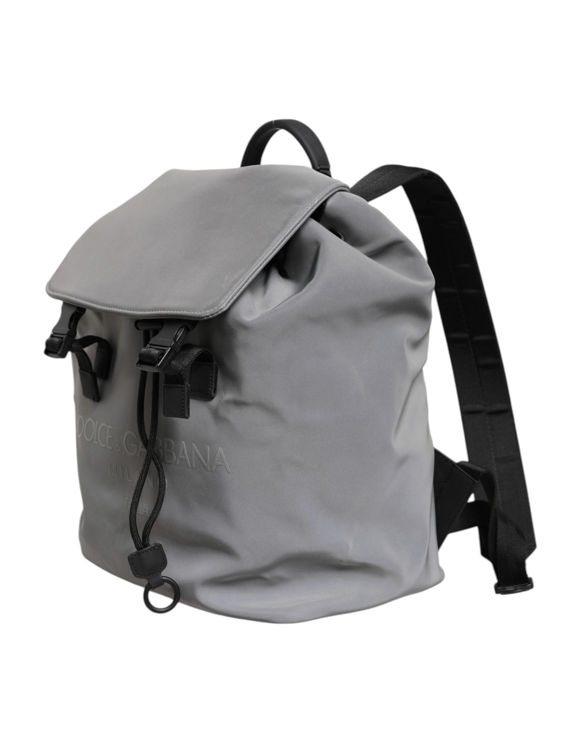Dolce & Gabbana Gray Palermo Reflector Buckles Drawstring Backpack Bag