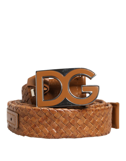 Dolce & Gabbana Brown Braided Metal DG Logo Buckle Belt