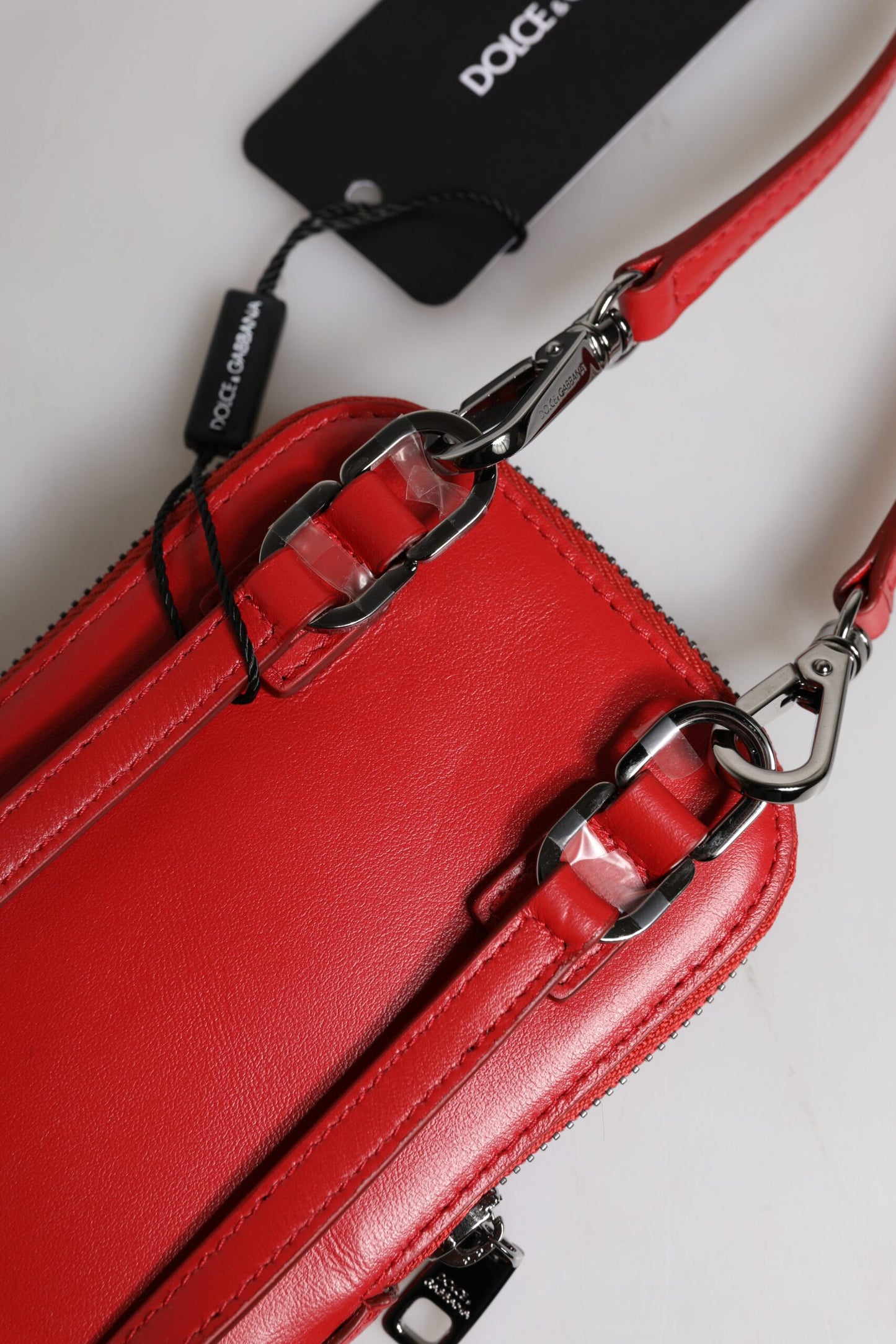 Dolce & Gabbana Red Leather Purse Phone Sling Crossbody Neck Strap Bag