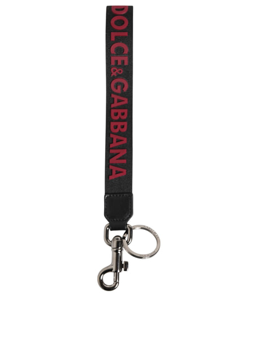 Dolce & Gabbana Black Red DG Logo Polyester Silver Men Keychain Keyring