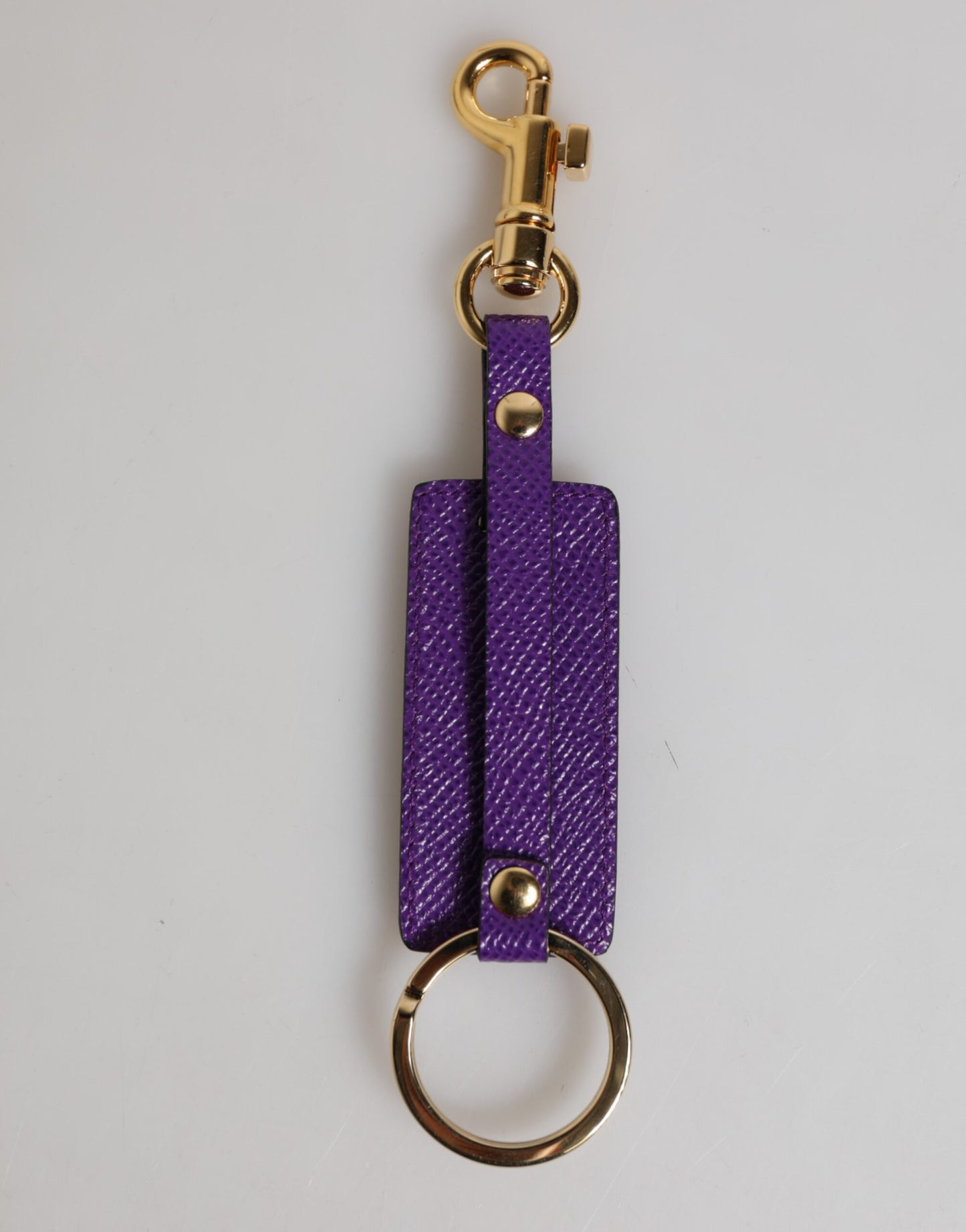 Dolce & Gabbana Purple DG Logo Leather Gold Tone Metal Keyring Keychain