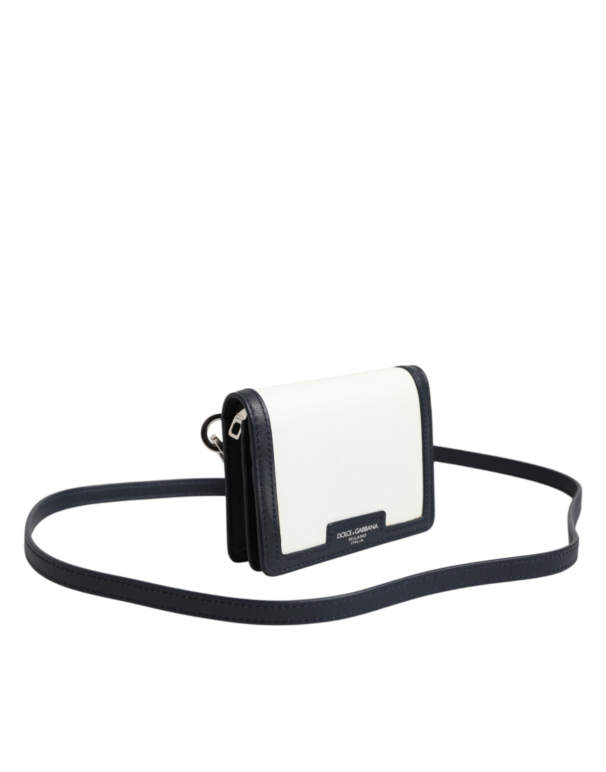 Dolce & Gabbana Beige Black Leather Card Holder Crossbody Men Borse Bag