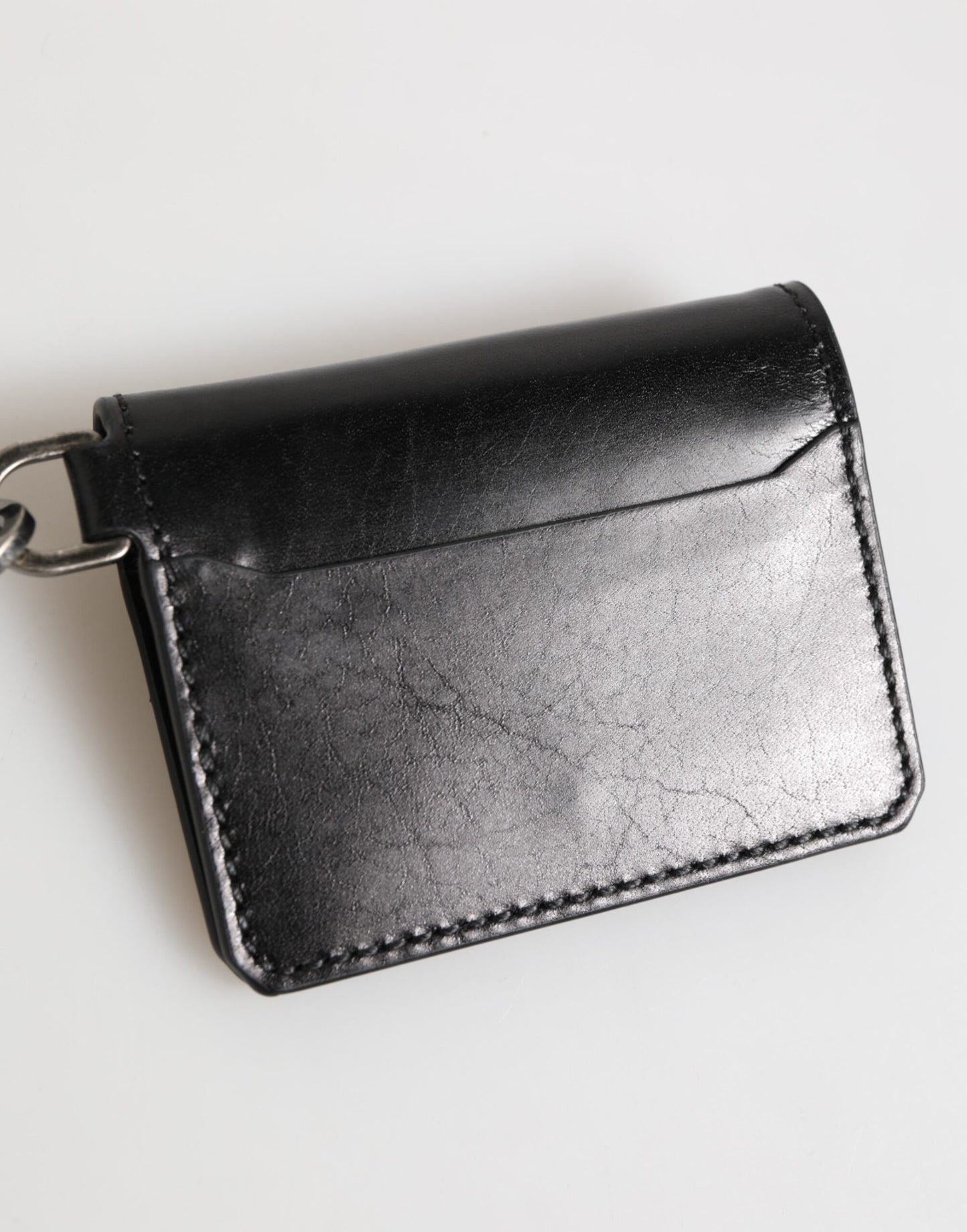 Dolce & Gabbana Wallet Black Leather Logo Embossed Key Chain Card Holder Wallet