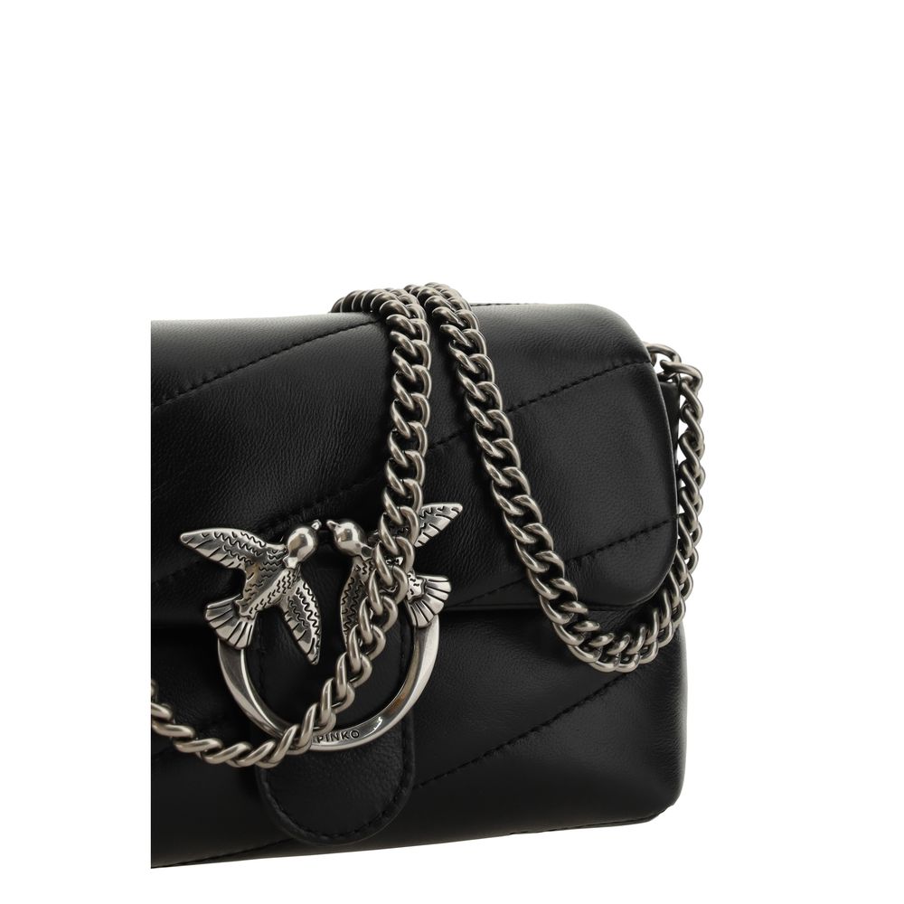 PINKO Black Calf Leather Bos Taurus Shoulder Bag