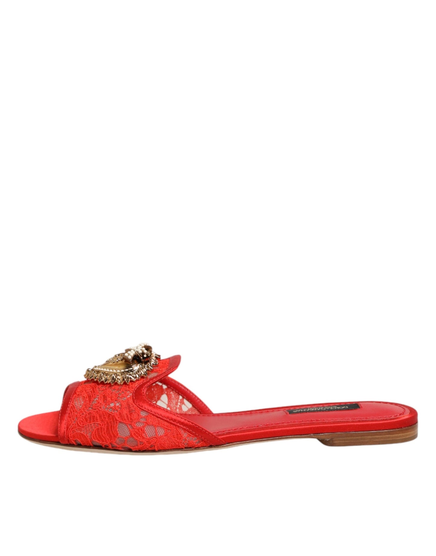 Dolce & Gabbana Red Devotion Lace Flats Slip On Sandals Shoes