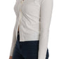 BYBLOS White V-neck Long Sleeve Cropped Cardigan Tops Sweater