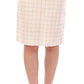 Andrea Incontri White Cotton Checkered Pencil Skirt