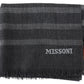 Missoni Gray Striped Wool Unisex Neck Wrap Fringes Scarf