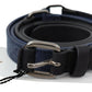Costume National Black Blue Leather Silver Logo Belt