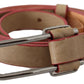 Costume National Beige Leather Silver Logo Buckle Waist Belt
