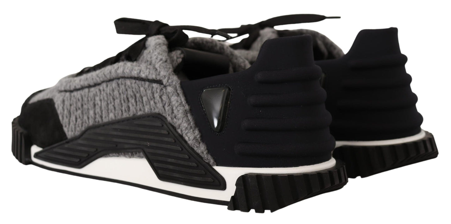 Dolce & Gabbana Black Gray Fabric Lace Up NS1 Sneakers Shoes