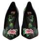Dolce & Gabbana Black Leather Roses High Heels Pumps Shoes