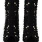 Dolce & Gabbana Black Crystals Heels Zipper Short Boots Shoes
