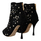 Dolce & Gabbana Black Crystals Heels Zipper Short Boots Shoes