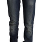 Acht Dark Blue Washed Cotton Skinny Denim Low Waist Jeans