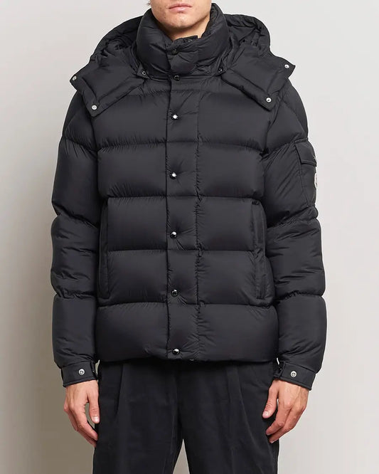 Add Black Polyester Men Jacket with Detachable Hood