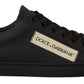 Dolce & Gabbana Black Gold Leather Low Top Sneakers Womens Shoes