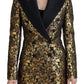 Dolce & Gabbana Black Gold Jacquard Coat Blazer Jacket