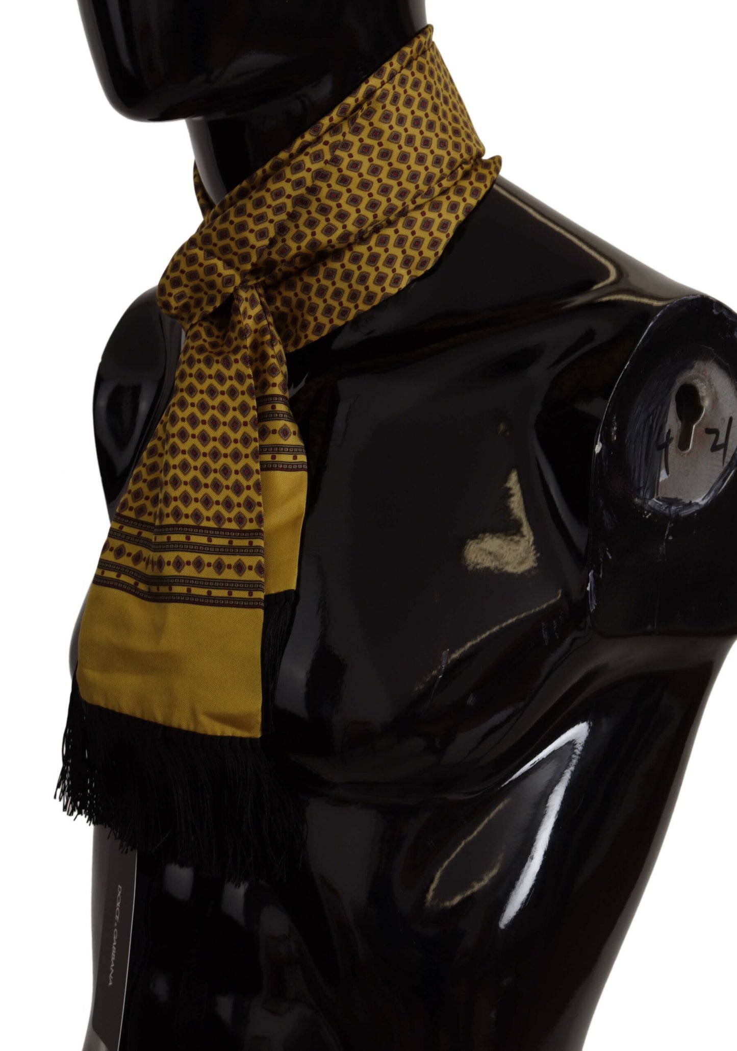 Dolce & Gabbana Yellow Patterned Silk Neck Wrap Fringe Scarf