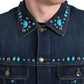Dolce & Gabbana Blue Denim Turquoise Stones Studded Jacket