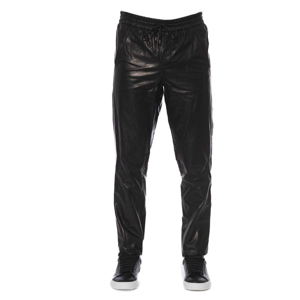 Trussardi Black Lamb Leather Men's Trouser