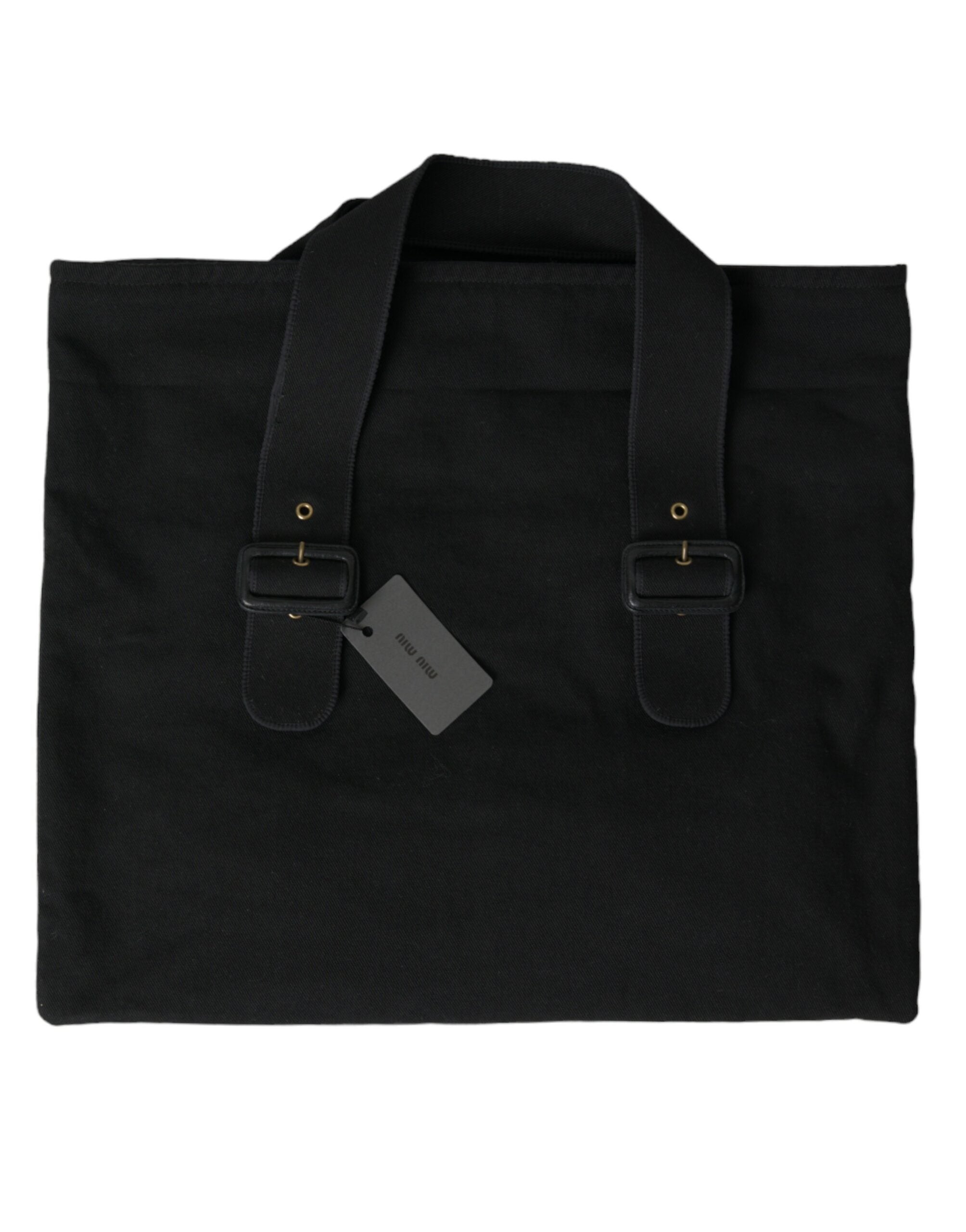 Miu Miu Black Canvas Denim Logo Shoulder Tote Shopping Bag
