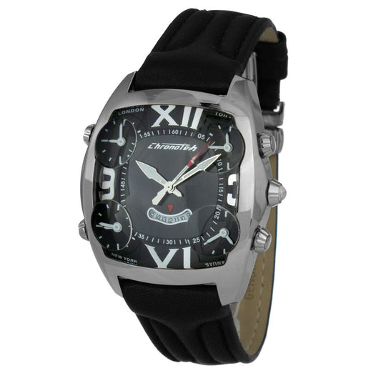 Chronotech Black Leather Dress Watch