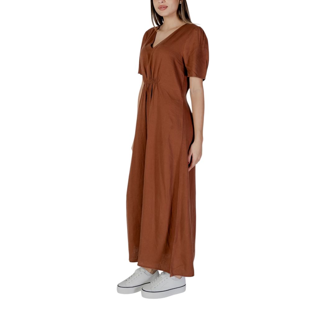 B.Young Brown Linen Long Dress