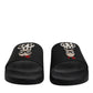 Dolce & Gabbana Black Leather Slides Sandals Beachwear Shoes