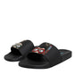 Dolce & Gabbana Black Divers Leather Flats Slides Sandals Beachwear Shoes