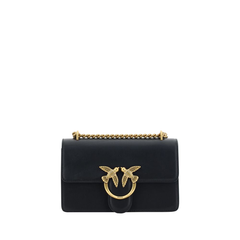 PINKO Black Calf Leather Bos Taurus Shoulder Bag
